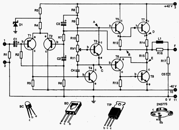 100W audio amplifier schematic